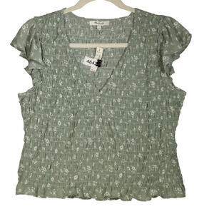 NEW Madewell Cropped Blouse Womens Size 8 Green Floral All Over Smocked NWT $88